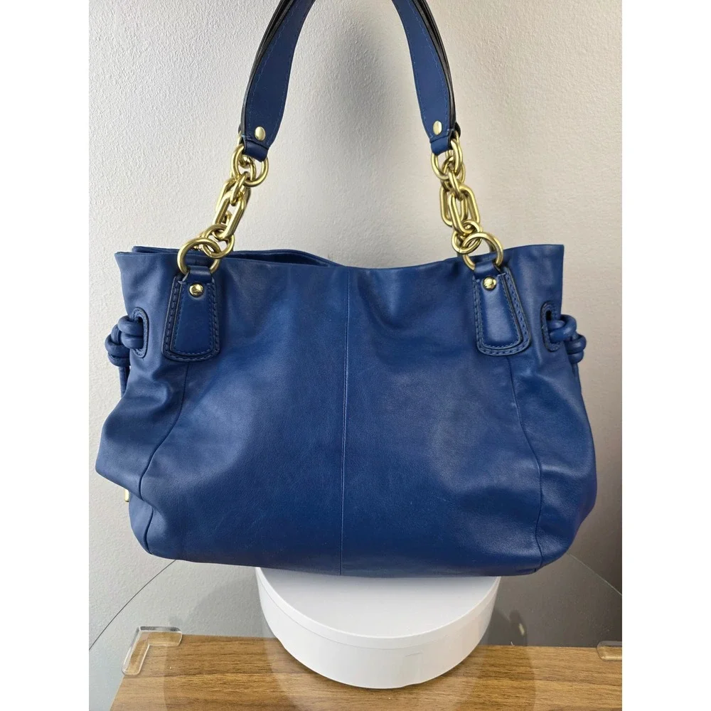 Coach Kristen Cobalt Blue Leather Shoulder Bag Gold Hardware 18609 Tie Tassel